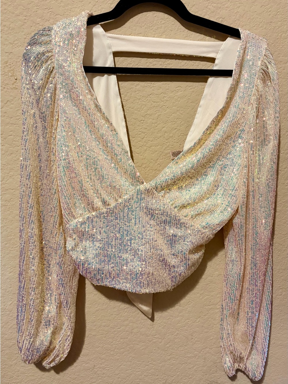 Willow root Iridescent Sequin Long Sleeve Wrap Top - Pearl Multi